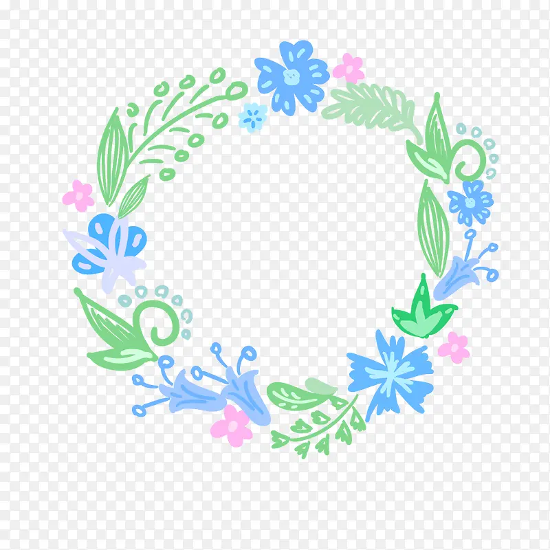 蓝色手绘的花朵圆环
