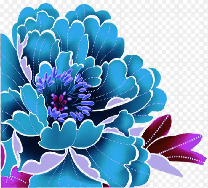 手绘蓝色复古花朵装饰
