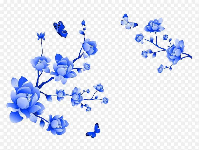 蓝色花枝花朵装饰