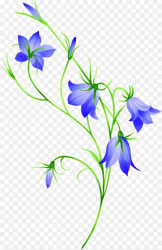 蓝色卡通手绘花朵美景