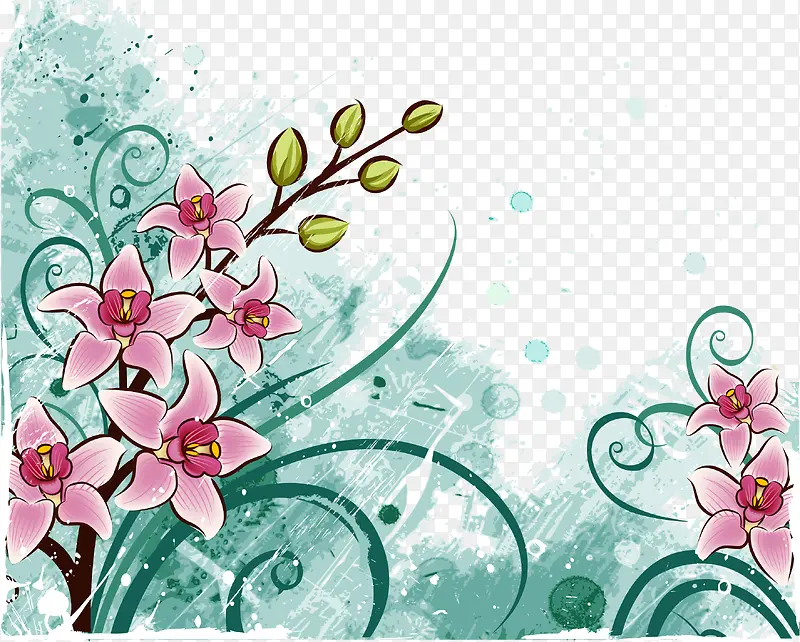 手绘粉色艺术兰花装饰