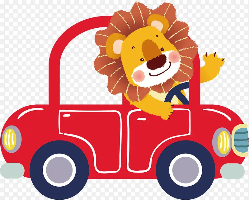 开小汽车的狮子卡通图案