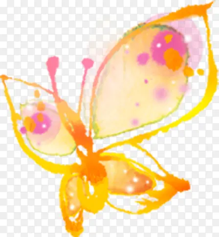 水墨手绘合成飞舞的黄蝴蝶