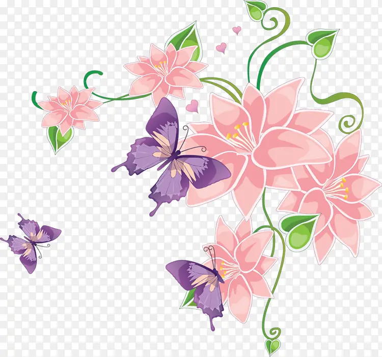 粉色手绘花朵蝴蝶