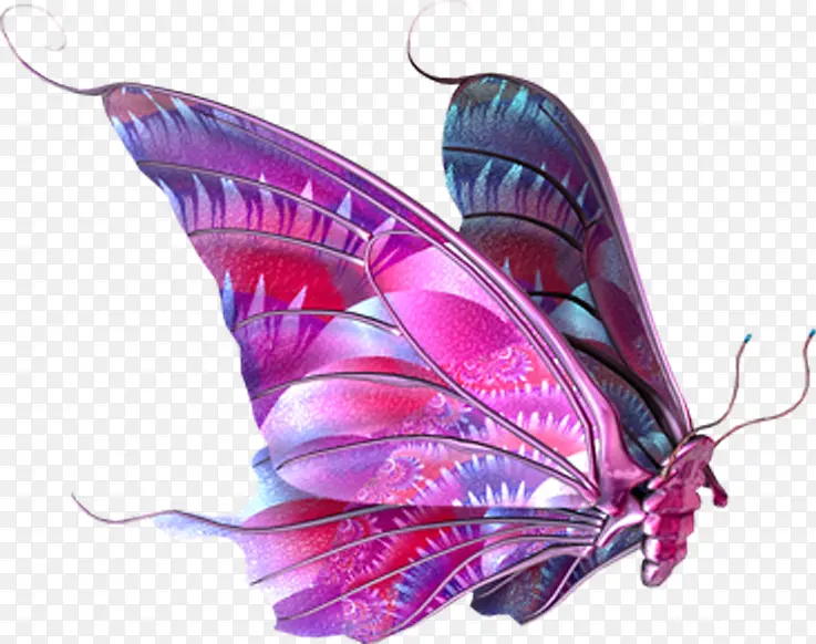手绘创意合成紫色的飞舞的蝴蝶