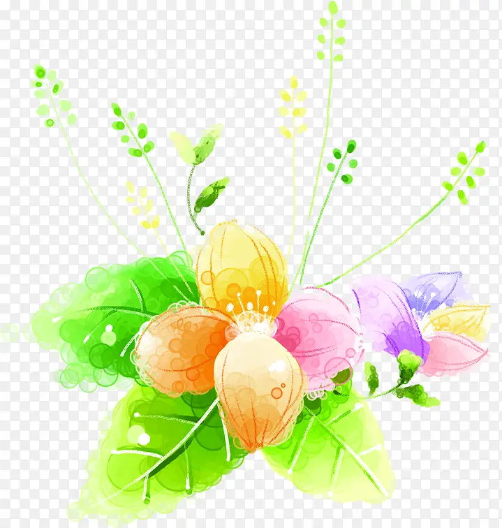 春天水彩花朵植物