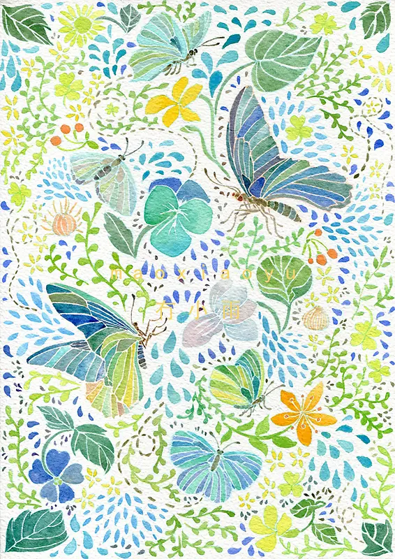 蝴蝶花纹手绘插图