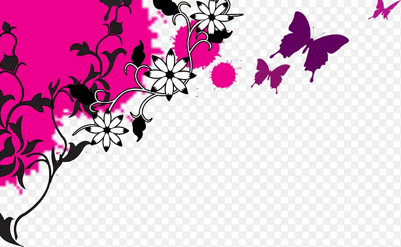 紫色飞舞卡通手绘蝴蝶花纹