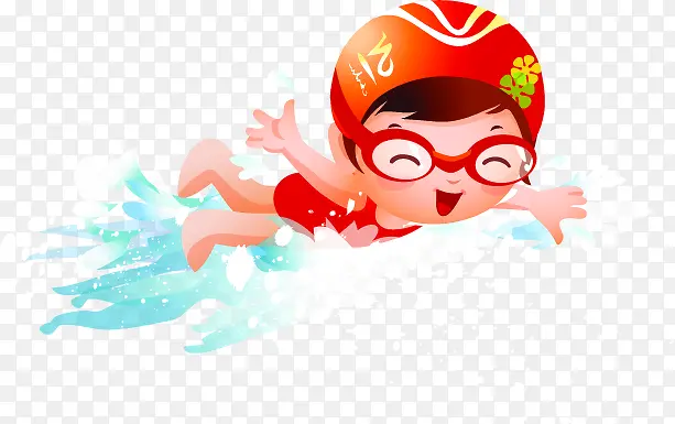 卡通欢乐游泳儿童