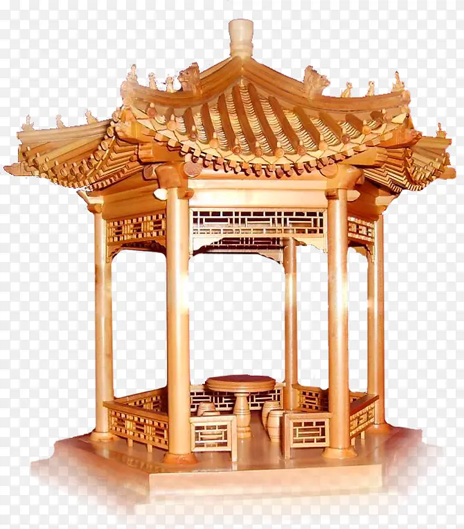金色中国风亭子装饰图案