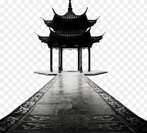 黑色亭子建筑中国风