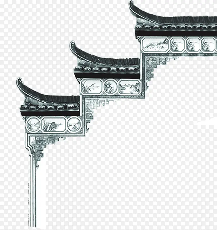 中秋节手绘青色门拱