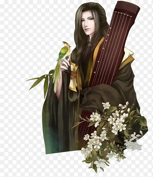 彩绘立绘抱着琴弦男子