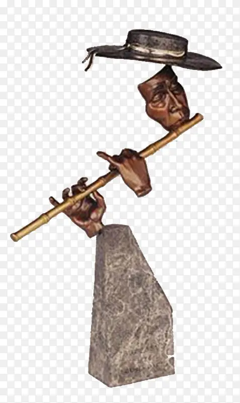 吹笛子的铜像
