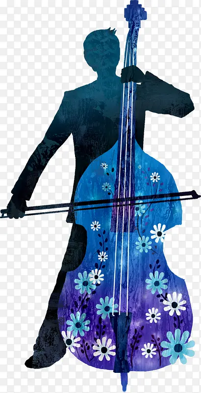 手绘水彩大提琴男子