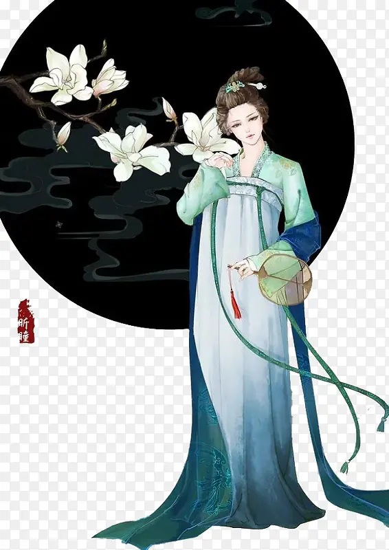立绘白衣屏风女子
