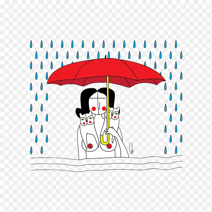 卡通下雨撑伞