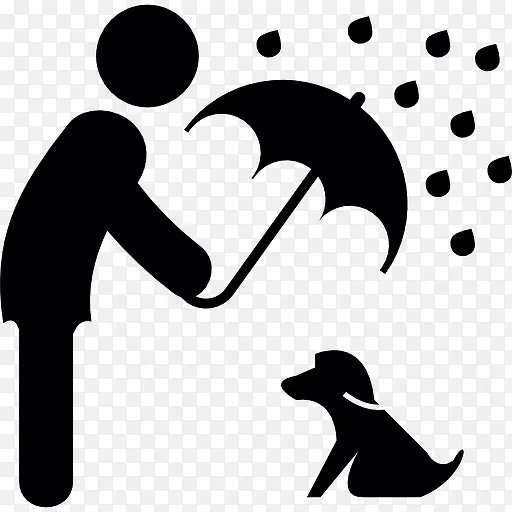 男人保护狗带雨伞图标