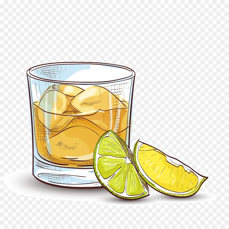 手绘柠檬冰爽夏季饮品矢量图