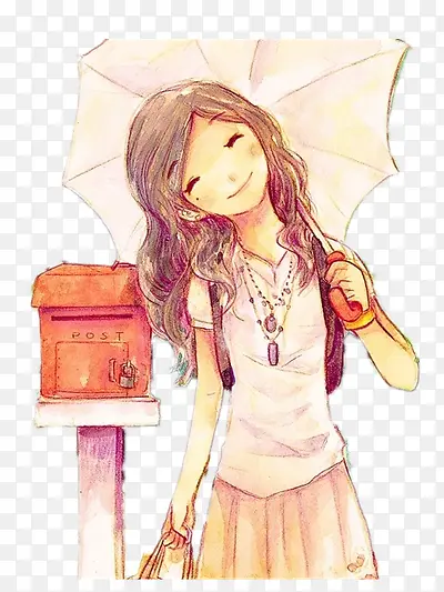 撑伞微笑女孩
