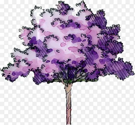 手绘卡通紫色树语