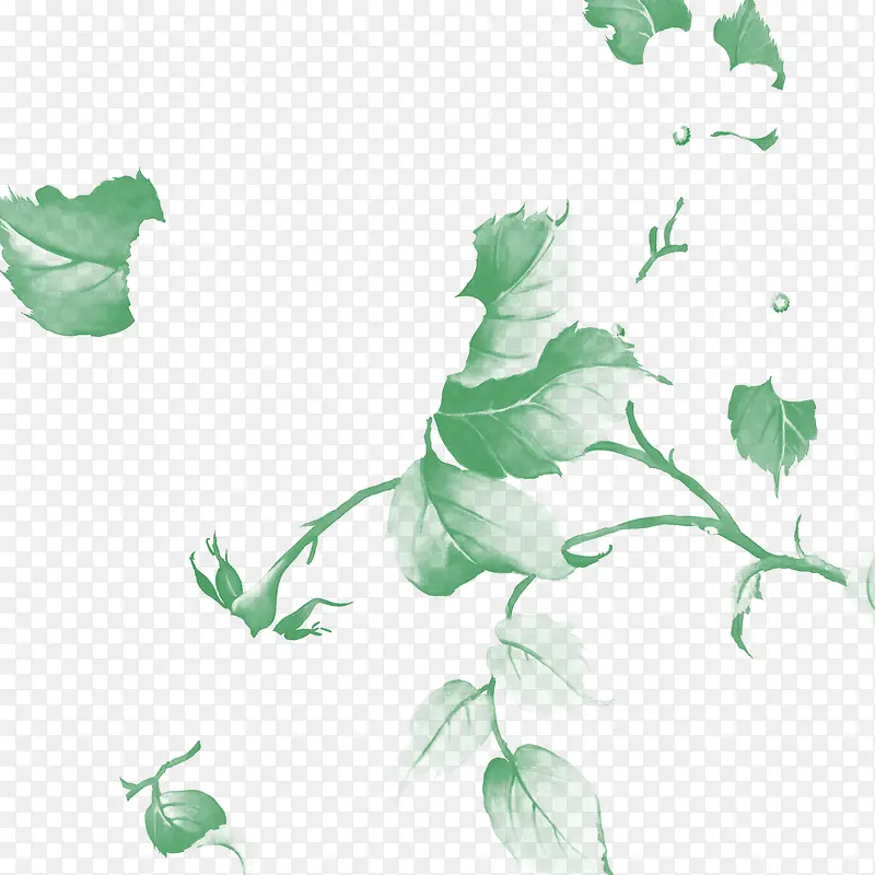 手绘绿色树叶漫画装饰
