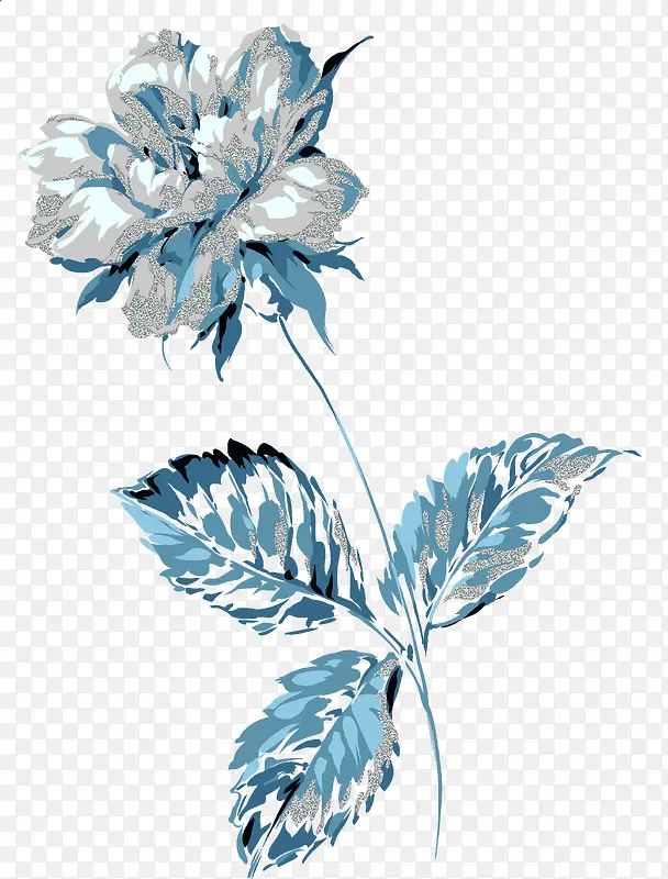 创意手绘水彩蓝色的花卉植物