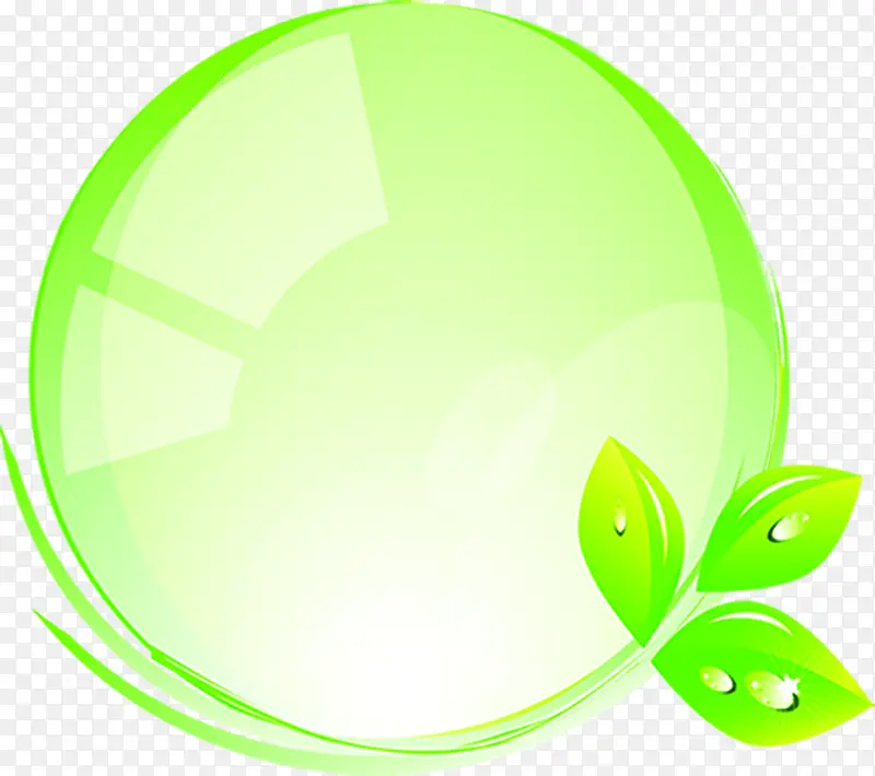 绿色手绘圆形标签树叶