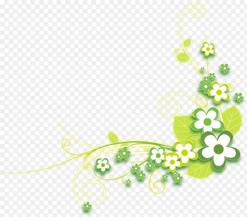 手绘绿色花朵树叶装饰