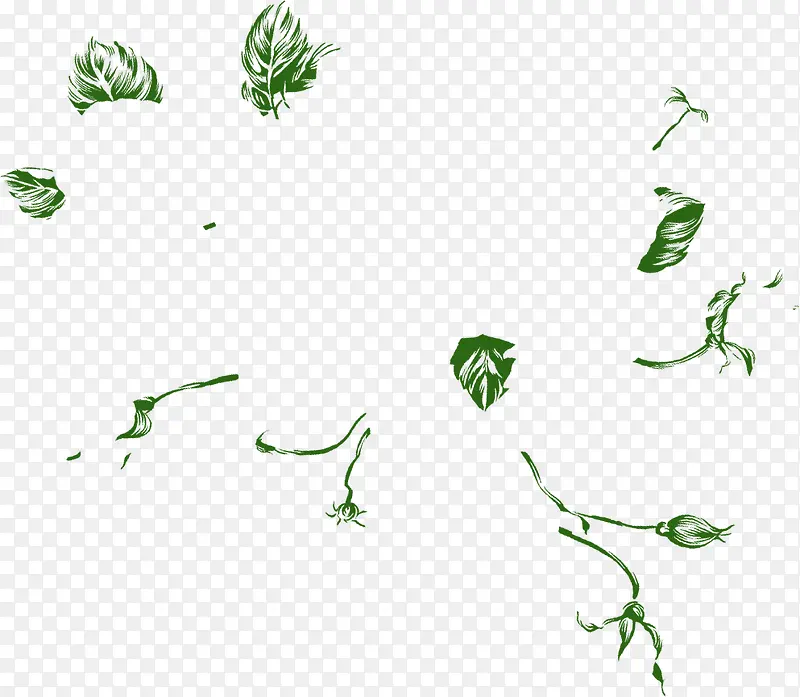 绿色手绘漂浮婚礼树叶