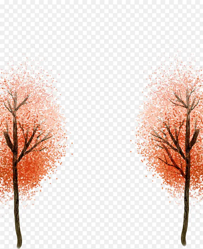 手绘红色秋季树叶树林