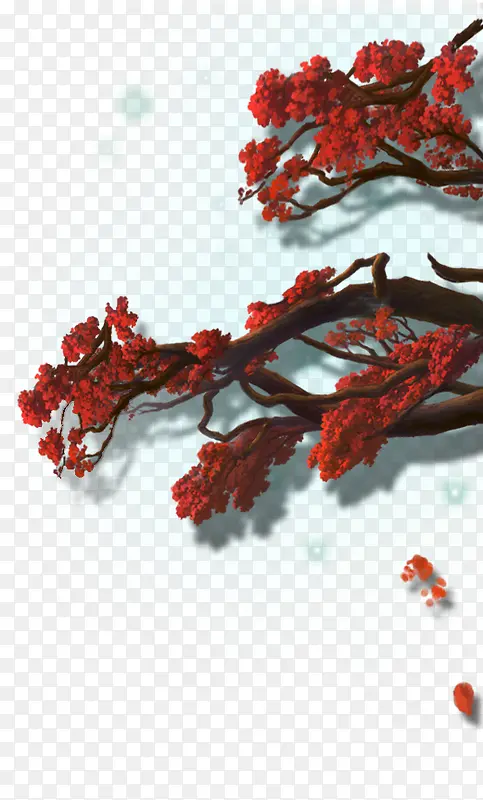 手绘枝干上的红色树叶