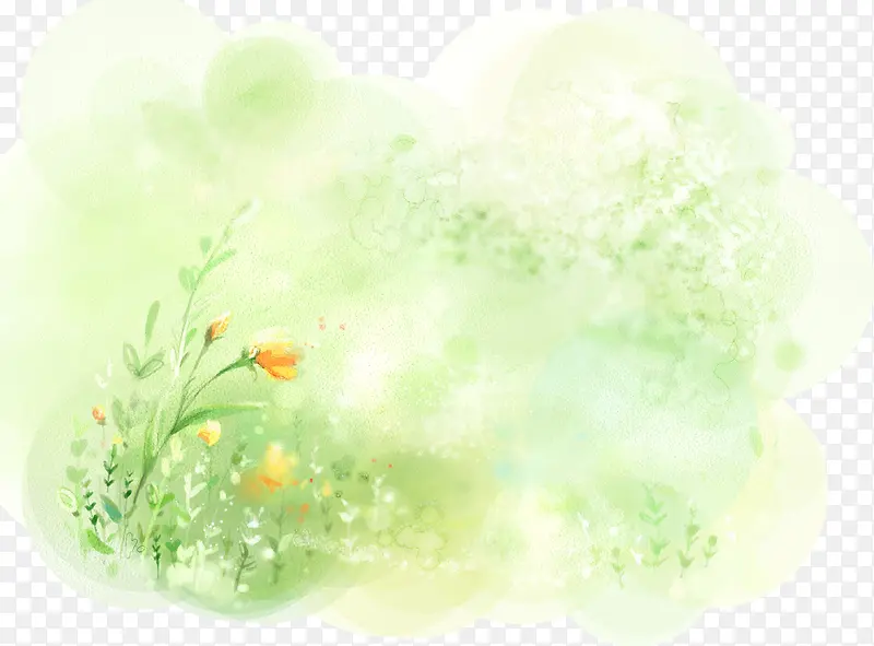 手绘惬意绿色梦幻花朵