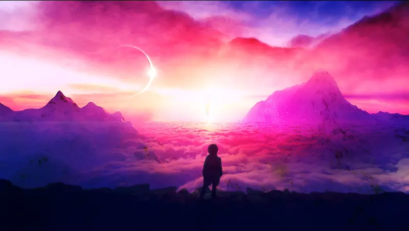 粉色梦幻云彩夕阳