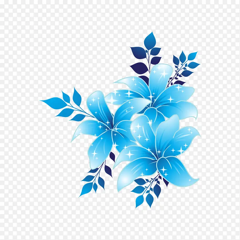 蓝色手绘花卉装饰图案