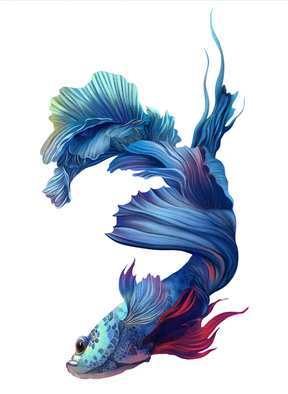 蓝色手绘大鱼装饰图案