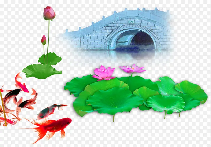 绿色中国风荷塘装饰图案