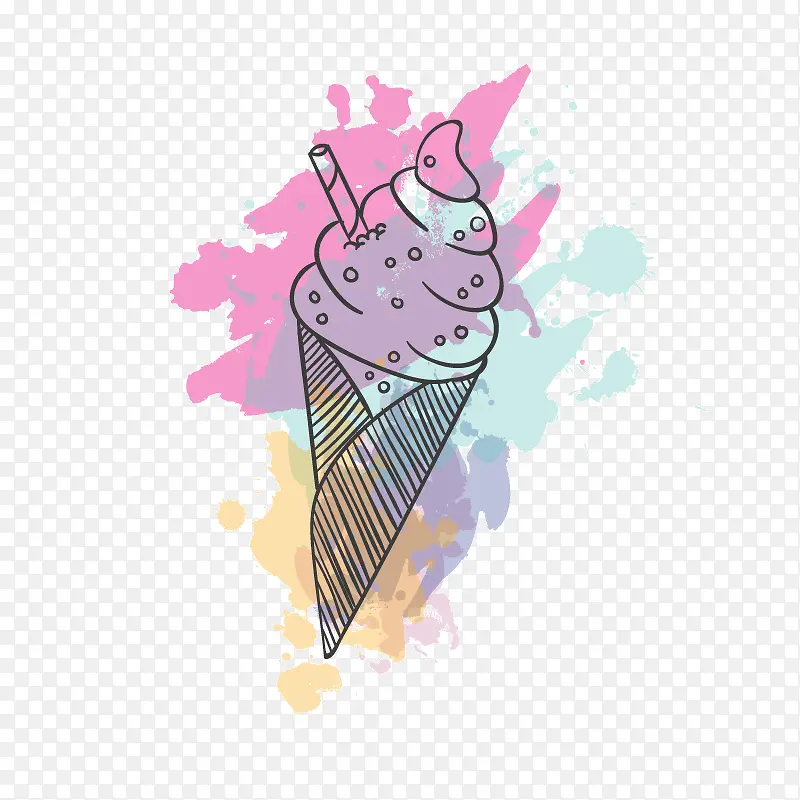 卡通 手绘 水彩 冰淇淋 矢量素材
