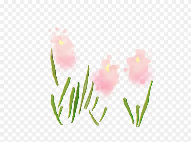 粉色花朵绿叶水墨