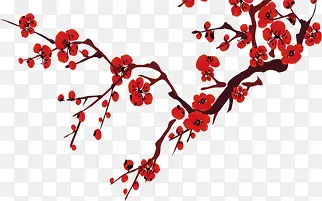 手绘红色水墨梅花