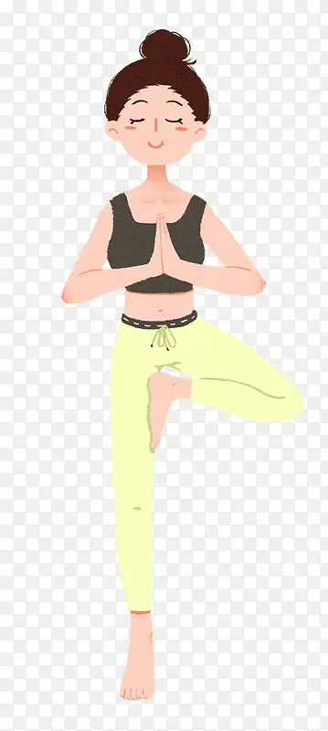 手绘人物插图可爱女孩练习瑜伽