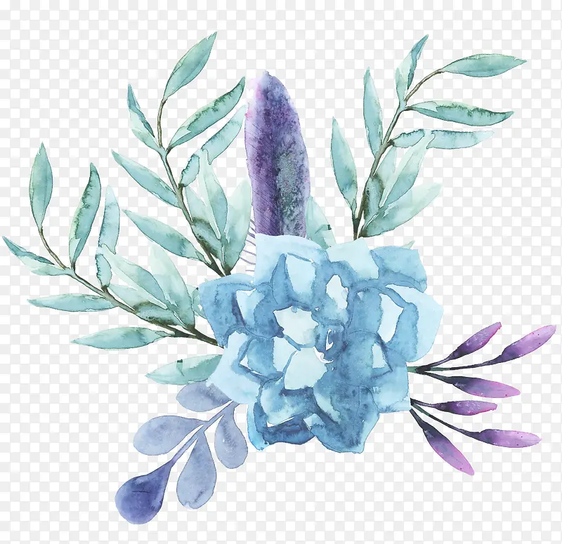 蓝色手绘花卉图案