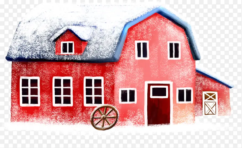 手绘创意卡通红色复古的小房子