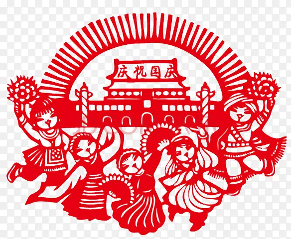 红色复古人物剪纸