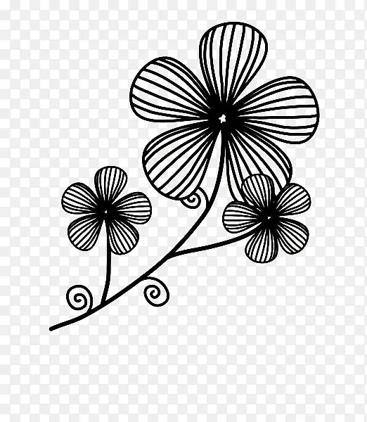 黑色线描花卉