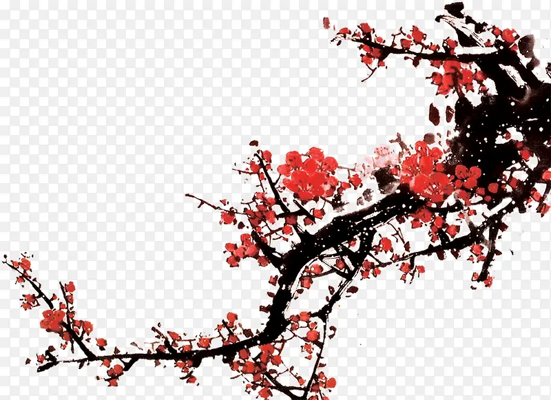 红色梅花树枝复古装饰