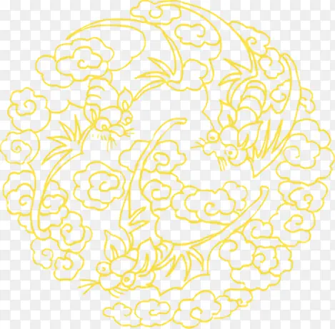 黄色线条新年花纹底纹