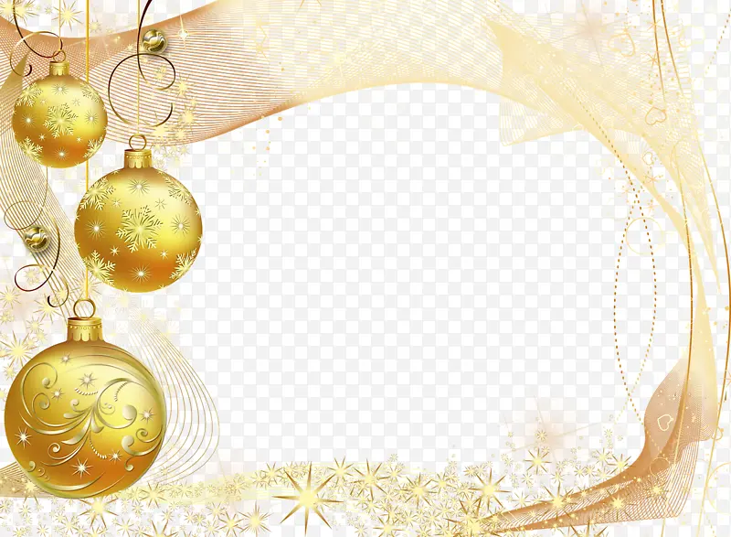 手绘金色花纹丝带圆球圣诞节