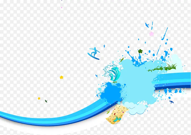 卡通夏日清新冲浪