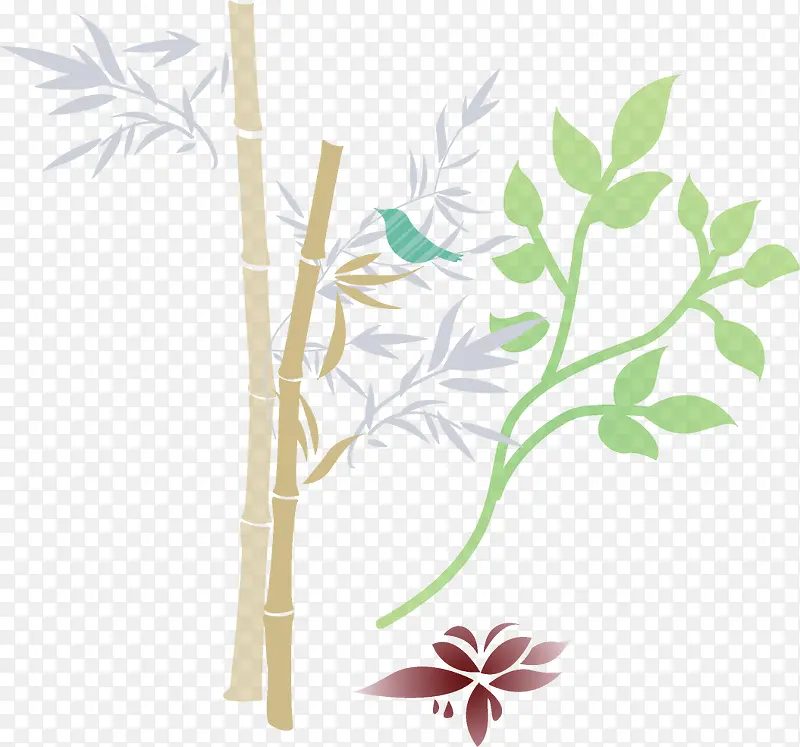 手绘彩色植物树叶装饰